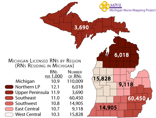 Michigan map of RNs