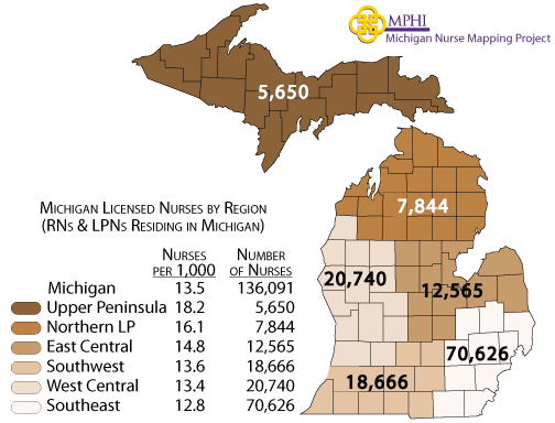 MI nurses by region map