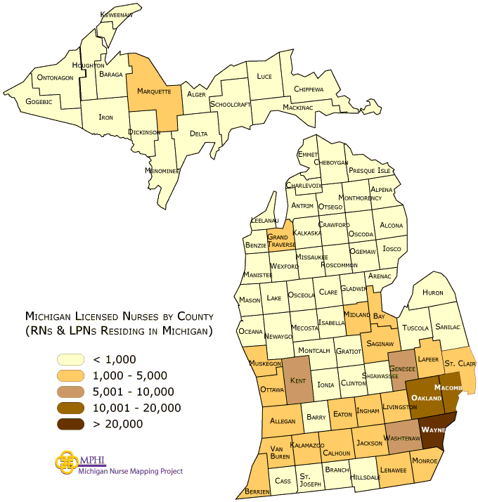 MI total nurses by county